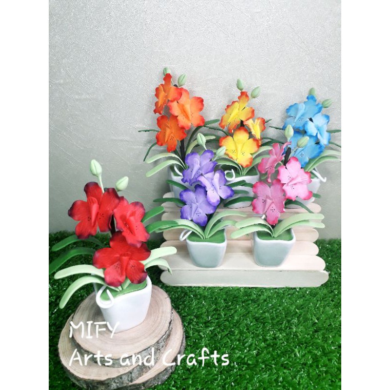 HOA ĐẤT SÉT: Chậu hoa lan vanda mini