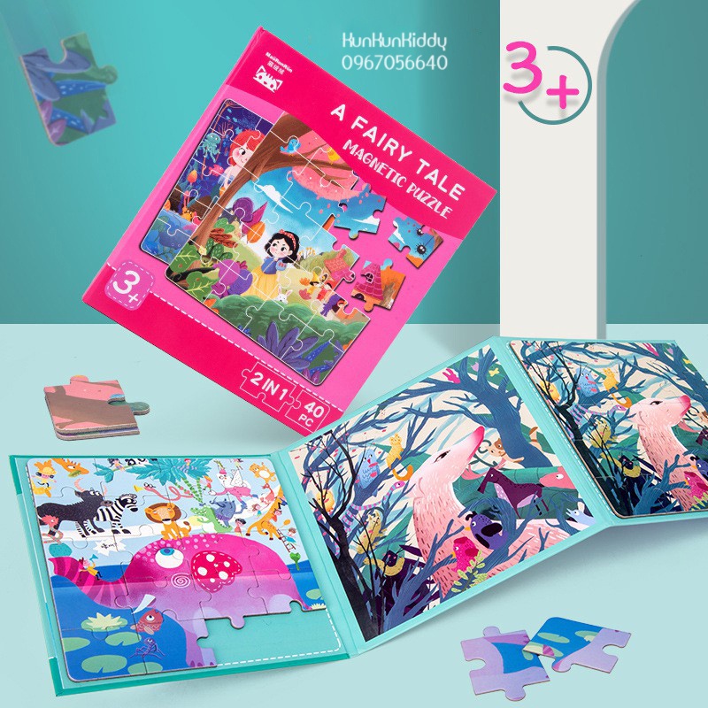 [2 in 1]Bộ tranh xếp hình nam châm từ tính với 40 mảnh ghép - hãng MAORONRON