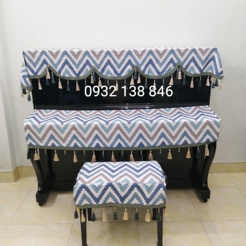 Bộ Khăn Phủ Đàn Piano Cơ Hiện Đại Mẫu Sọc Kẻ Bắc Âu 3 Tấm