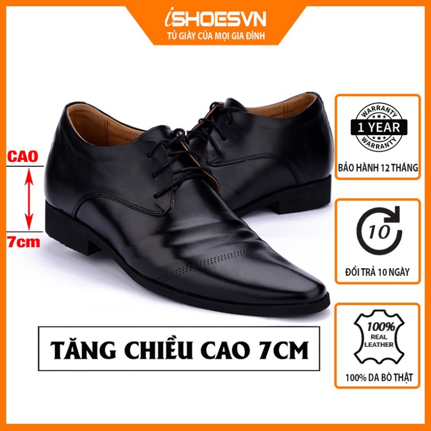 Giày da nam tăng chiều cao ISHOESVN IS119 - Giày công sở mũi nhọn giày ishoes