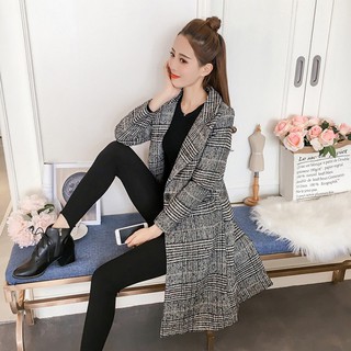 Áo khoác dạ caro dáng dài 1 khuya thời trang