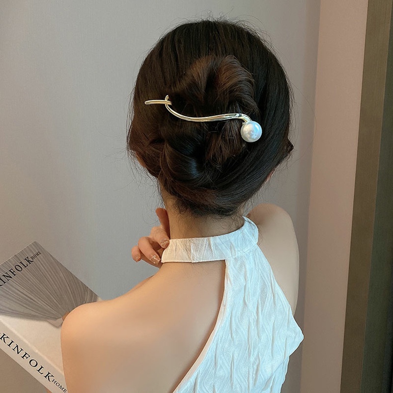Kẹp Tóc Ếch Dạng Xoắn Đính Ngọc Trai Đơn Giản Cá Tính