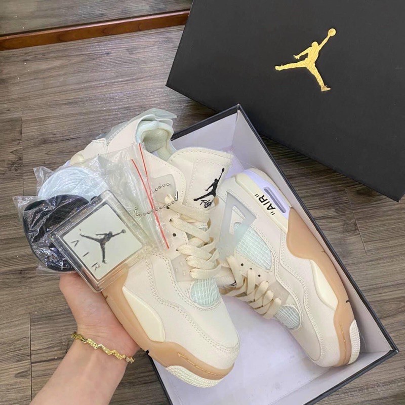 Giày JD4 thể thao nam nữ, Jordan 4 kem sữa thể thao sneaker Hot trend full box bill