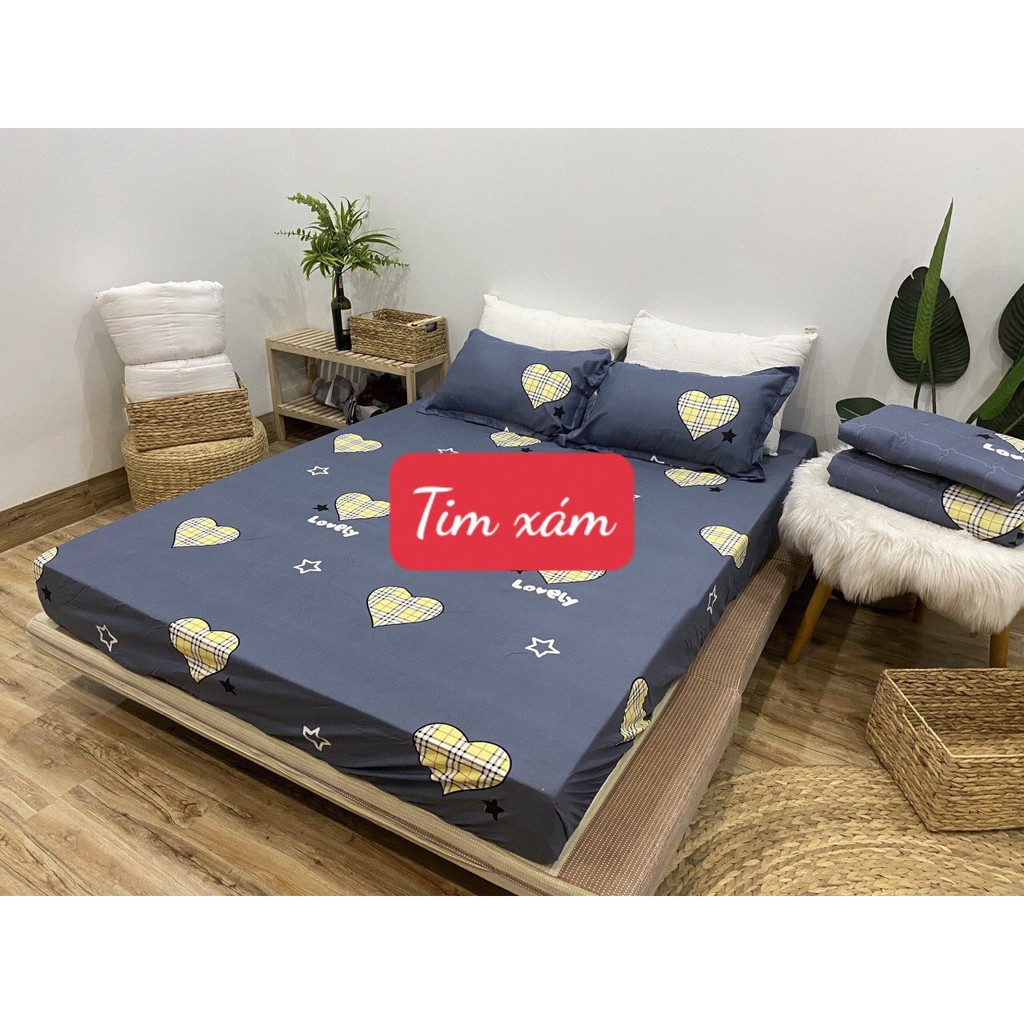 Combo 3 món bộ drap ga giường 1m8x2m,chọn mẫu trên phân loại-MẪU TIM XÁM