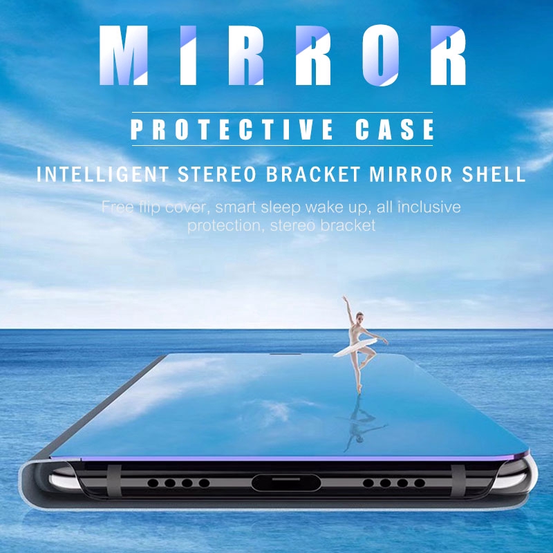 Smart Mirror Flip Case Samsung Galaxy A7 J7+ J4+ Plus 2018 Note 9 8 7 Edge S8 S8+ Case Holder Stand Cover