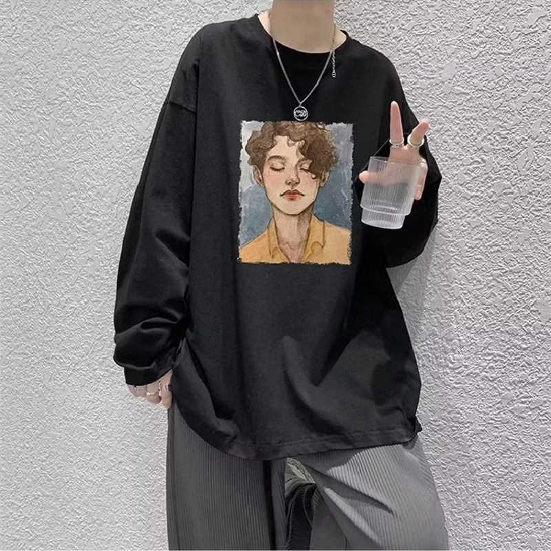 Áo Thun Tay Dài Cổ Tròn Dáng Rộng In Chữ Phong Cách Hip Hop Thời Trang Cho Nam Giới Size M-5XL