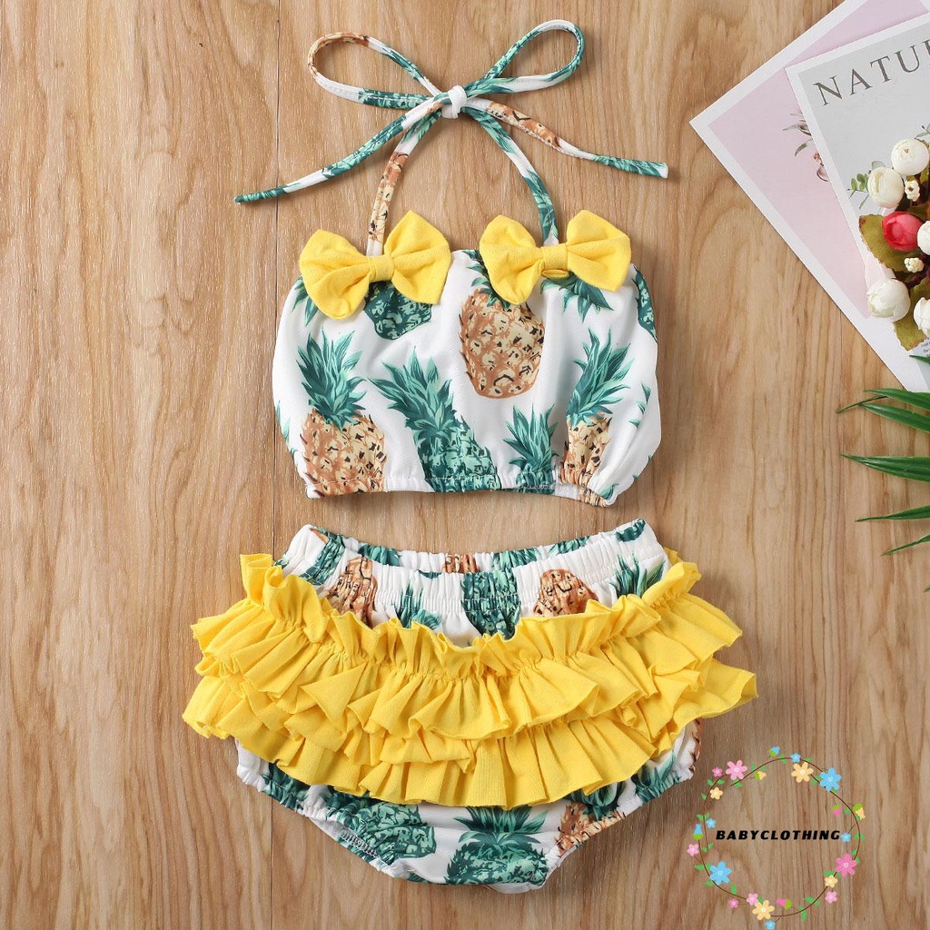 Đồ bơi 2 mảnh họa tiết trái dứa/ dưa hấu tùy chọn dành cho bé gái