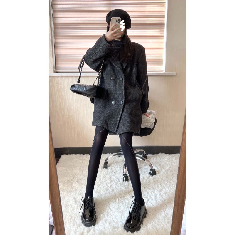 Xiangbao Quần Tất Đính Kim Sa Kẻ Sọc Đen Lấp Lánh Phong Cách Cổ Điển Cơ Bản Dành Cho Nữ