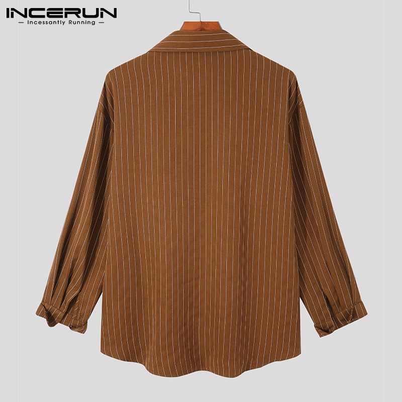 Áo sơ mi Incerun tay dài họa tiết kẻ sọc phong cách Hàn Quốc thời trang thích hợp cho nam