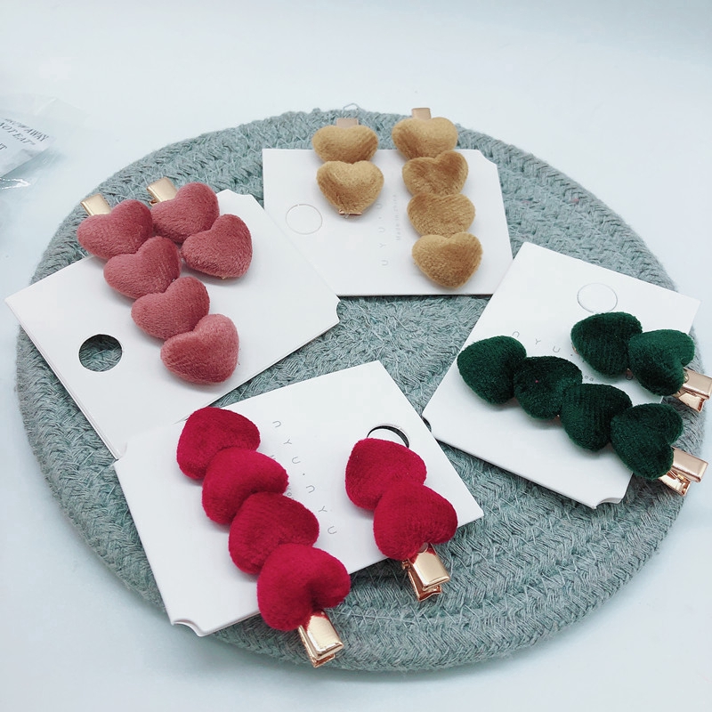 Set 2 kẹp tóc hình trái tim màu sắc ngọt ngào phong cách cổ điển