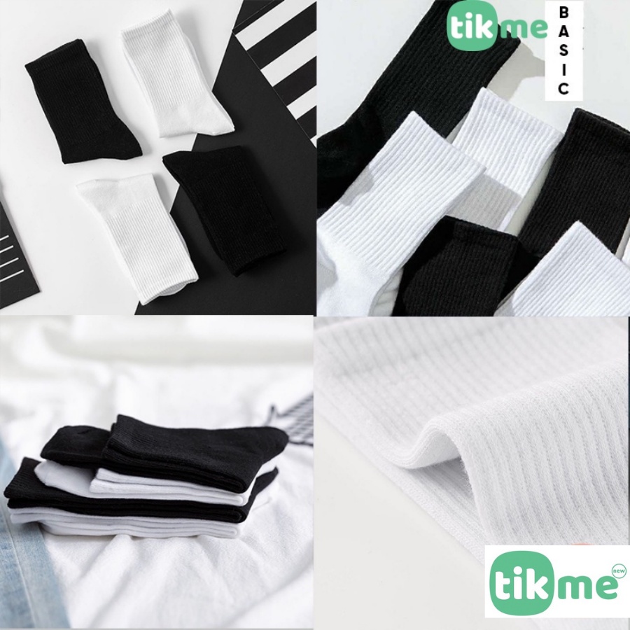 Tất cổ cao nam nữ Tikme màu trắng chất liệu cotton mềm thoáng mát dễ phối đồ
