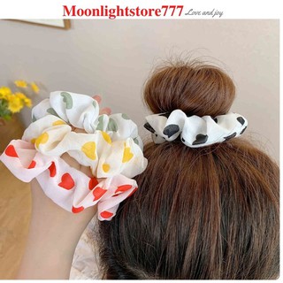 Scrunchies dây buộc tóc trái tim xinh xắn cho Nữ