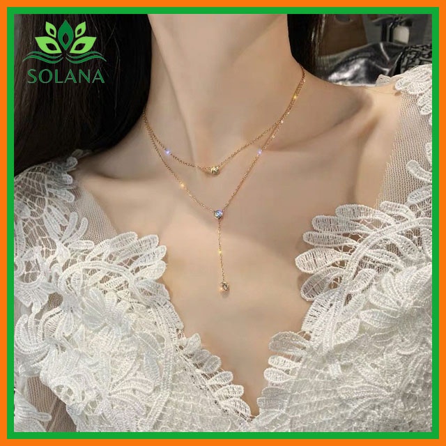 Dây Chuyền Nữ TITAN 2 Tầng Đá Sang Trọng Đẳng Cấp Siêu Sao Đẹp Cực Bền Màu Không Dị Ứng, Sang Trọng, Đẹp SOLANA