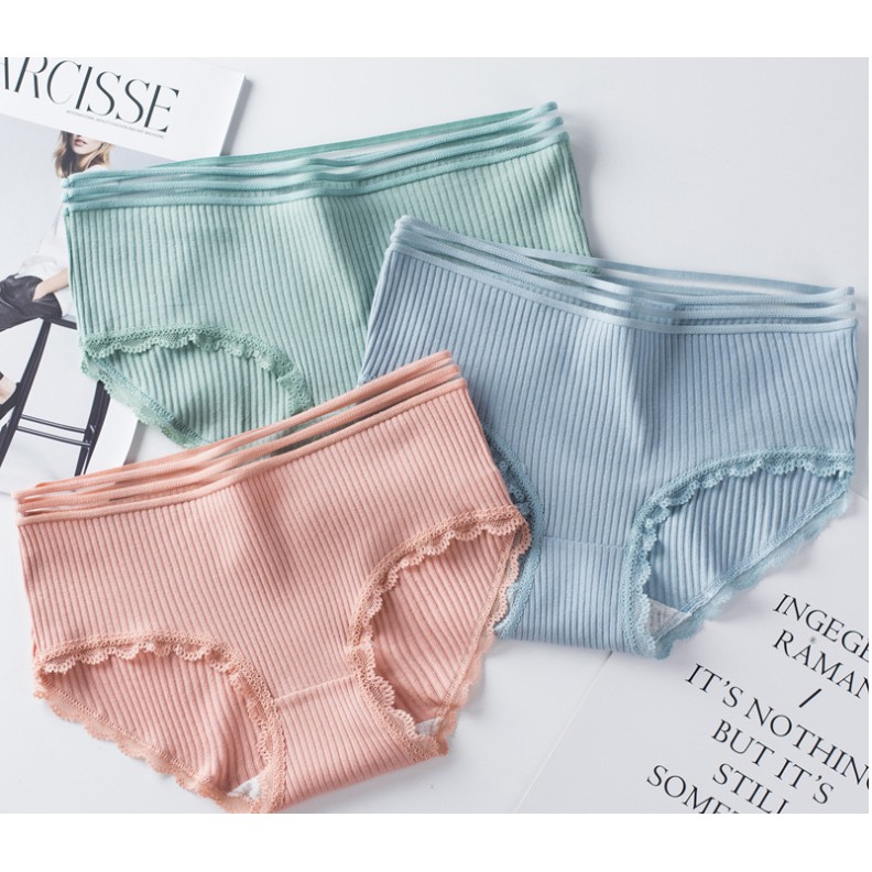 Quần Lót Cotton Cạp Lưới Cao Cấp, quần lót cotton tăm tre viền lưới nâng mông mẫu mới sexy M03