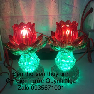 1 cặp Đèn thờ sen thuỷ tinh cao 20cm