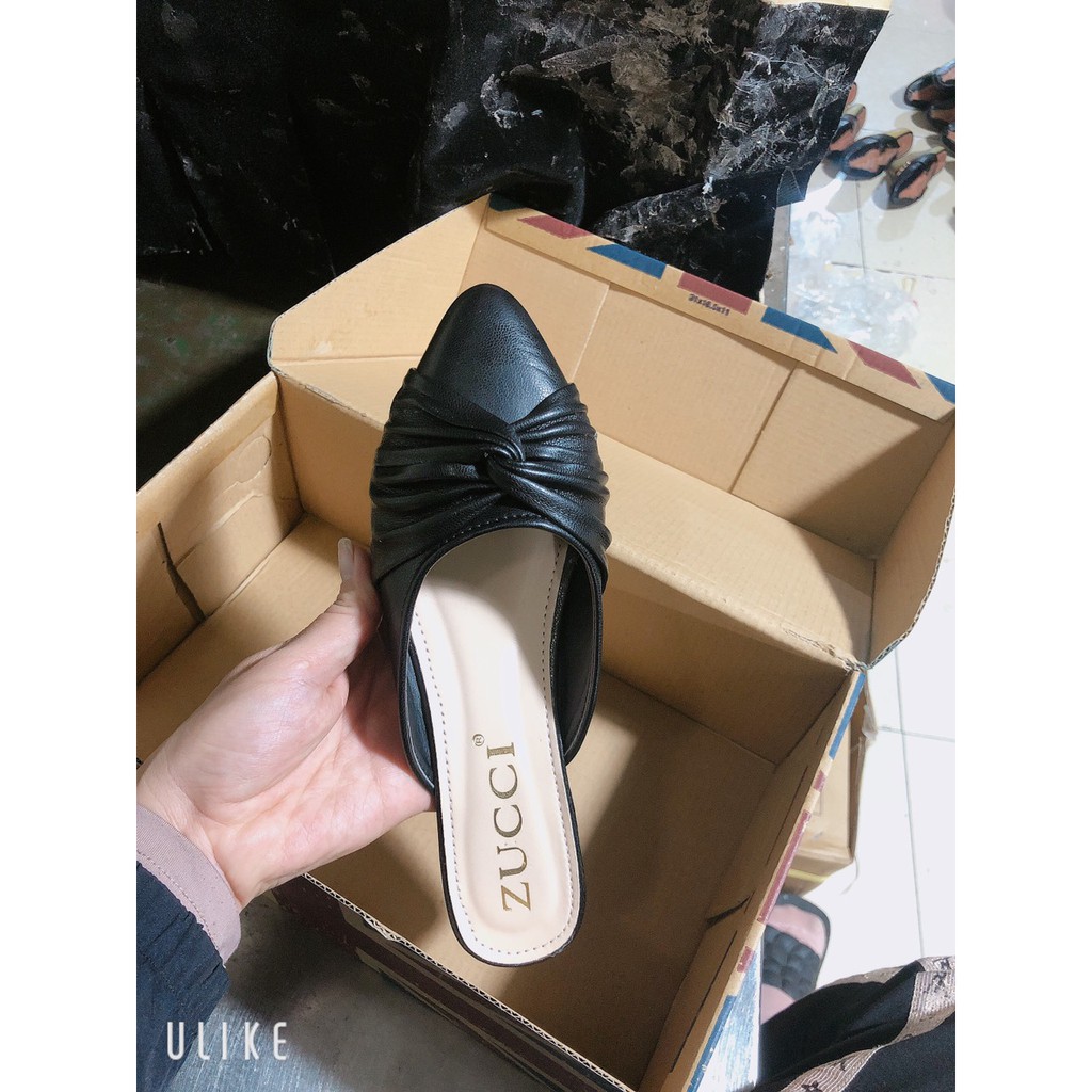 Giày dép nữ - Sục nơ quấn da mềm thời trang siêu đẹp đi êm chân gót 3cm giá rẻ - Citashoes