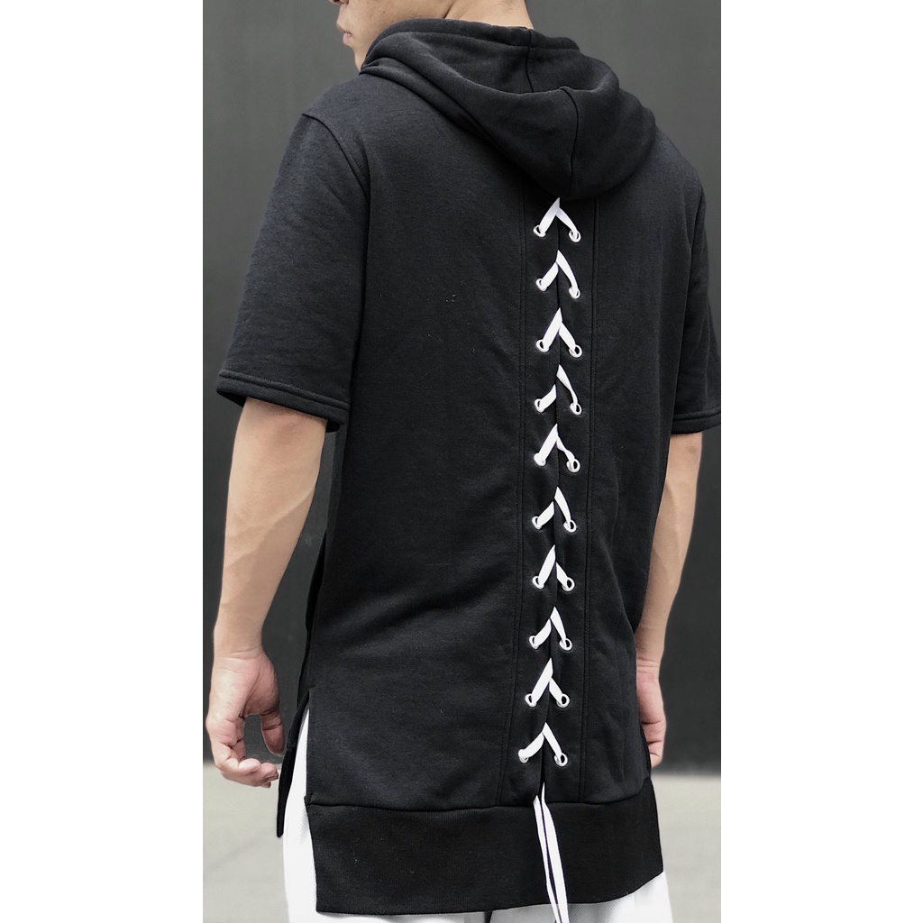 Áo hoodie tay ngắn đan dây lưng Lexuza Dragon
