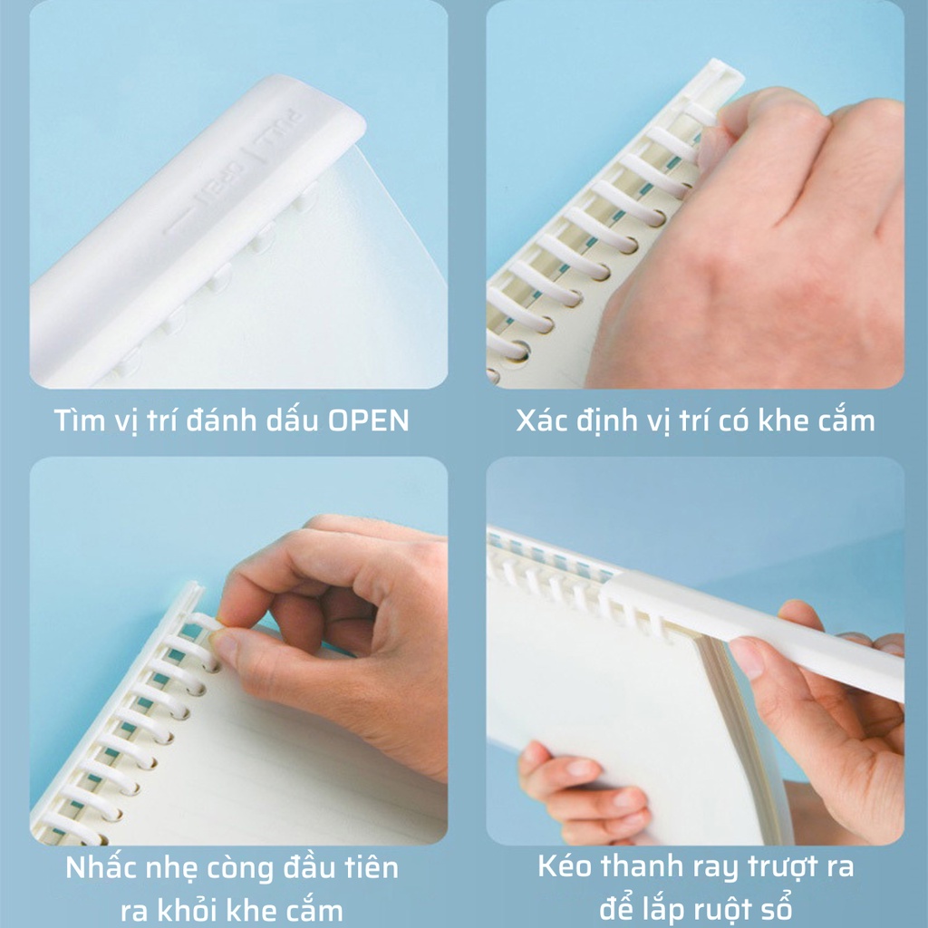 Set sổ còng A5 B5 20 26 lỗ Béo shop còng ray cứng giấy refill 100gsm bìa nhựa nhiều màu có thể tháo còng thay giấy