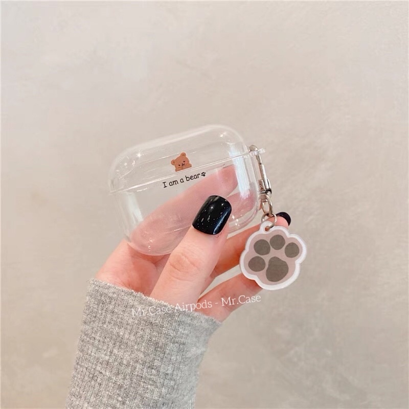 Case Airpods 1/2 Pro Hình Gấu Tim Móc Bàn Chân Xinh