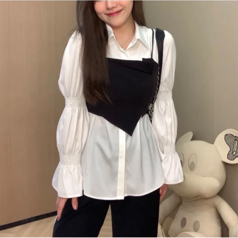 SET ÁO SƠMI TRẮNG TAY BỒNG TIỂU THƯ KÈM ĐAI ĐEN KHOÁ KÉO HAI DÂY SIÊU HOT✨-new item for this SPRING🌸