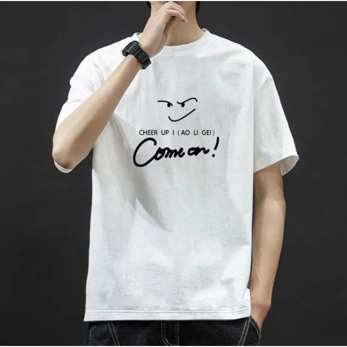 Triple A💕Korean version of the summer new short-sleeved T-shirt male youth self-cultivation printed shirt student trend wild round neck compassionate