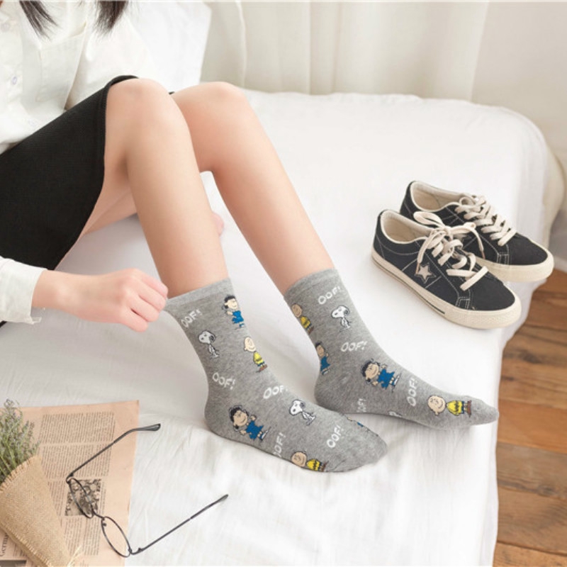 Vớ Cotton In Hoạt Hình Snoopy Kiểu Hàn Quốc Dễ Thương Cho Nam Và Nữ