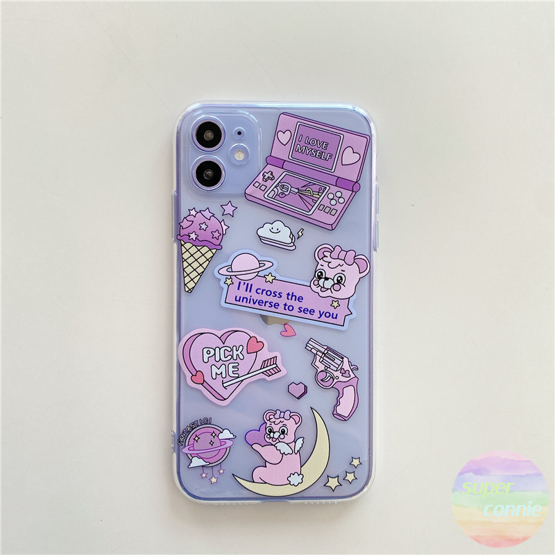 Casing Vivo Y19 Y30 Y50 Y20 Y17 Y11 Y12 Y15 Y91 S1 V15 V5 V5s Y71 S1pro Y93 Y91i Cute Carroon Lable Stickers Bear Clear Soft TPU Case