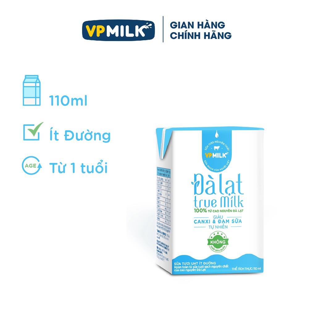 Sữa Tươi Đà Lạt True Milk 110ml (Thùng 48 hộp)