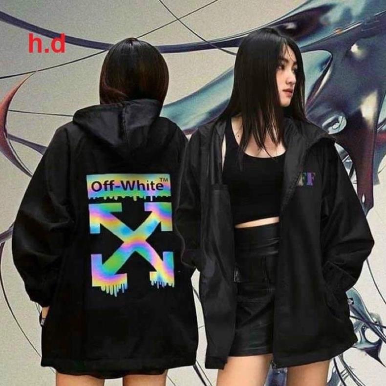 Áo gió dù đen Phản quang 7 màu X OFF WHITE in lunge