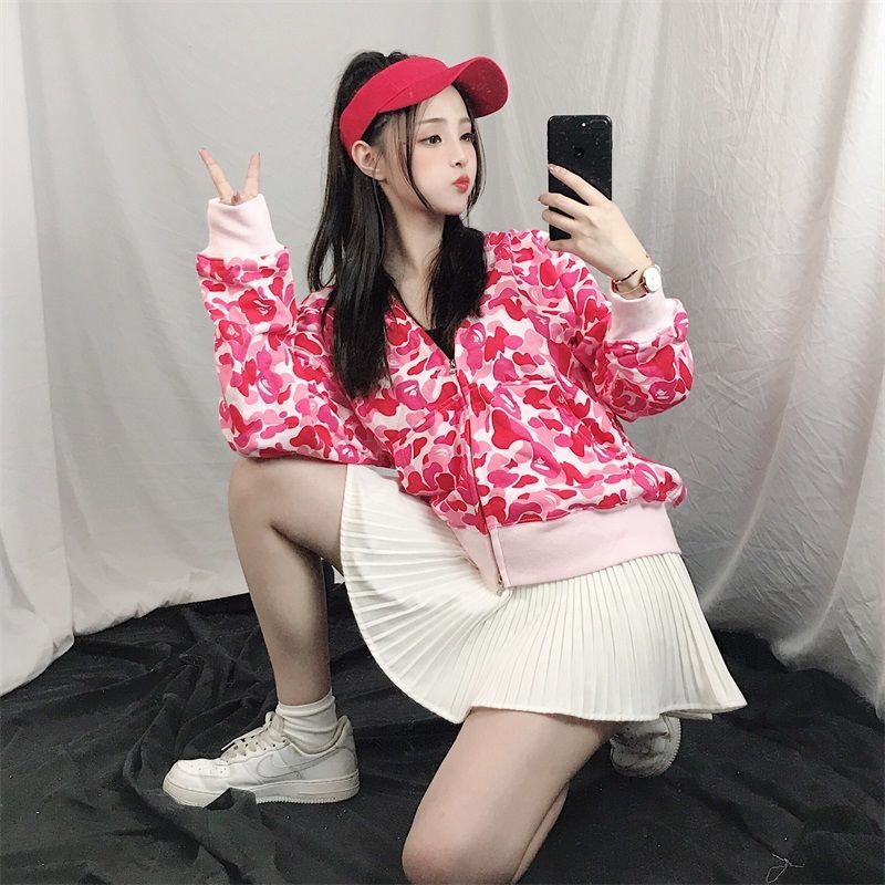 (Kiểu dày hơn)Áo khoác cá mập bape áo hoodie Cặp nam nữ có dây kéo unisexhàn màu lam