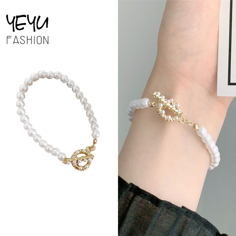 Vòng Tay Đính Ngọc Trai Thiết Kế Đơn Giản Phong Cách Retro Hàn Quốc