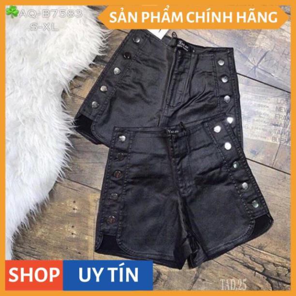 Quần short da lưng cao phối nút