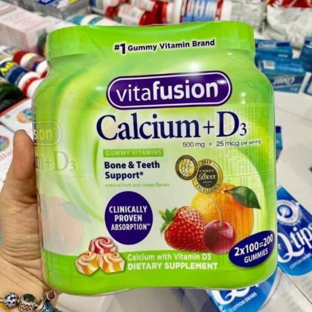 Kẹo Dẻo Mỹ Bổ Sung Canxi Vitamin D3 Kẹo Dẻo Vitafusion Calcium + D3 500mg 100 Viên