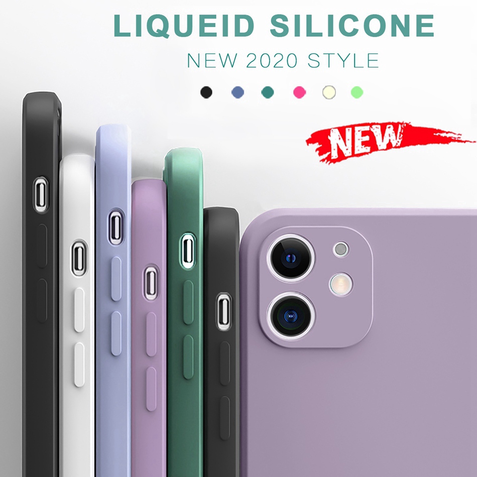 Ốp lưng silicone màu kẹo trơn hỗ trợ bảo vệ camera và dây đeo cho iPhone 6 6S 7 8 Plus X XS MAX XR