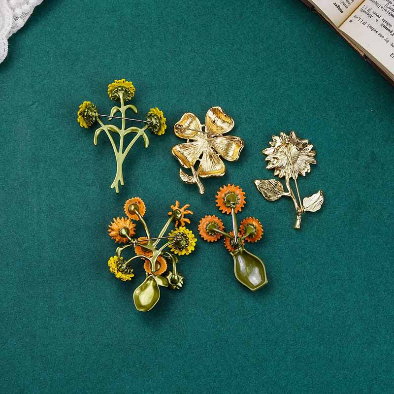 Trâm Cài Áo Hình Lọ Hoa Hướng Dương Phong Cách Vintage Thời Trang