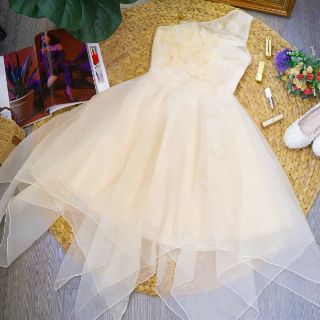 Đầm dự tiệc Voan chéo vai phối hoa