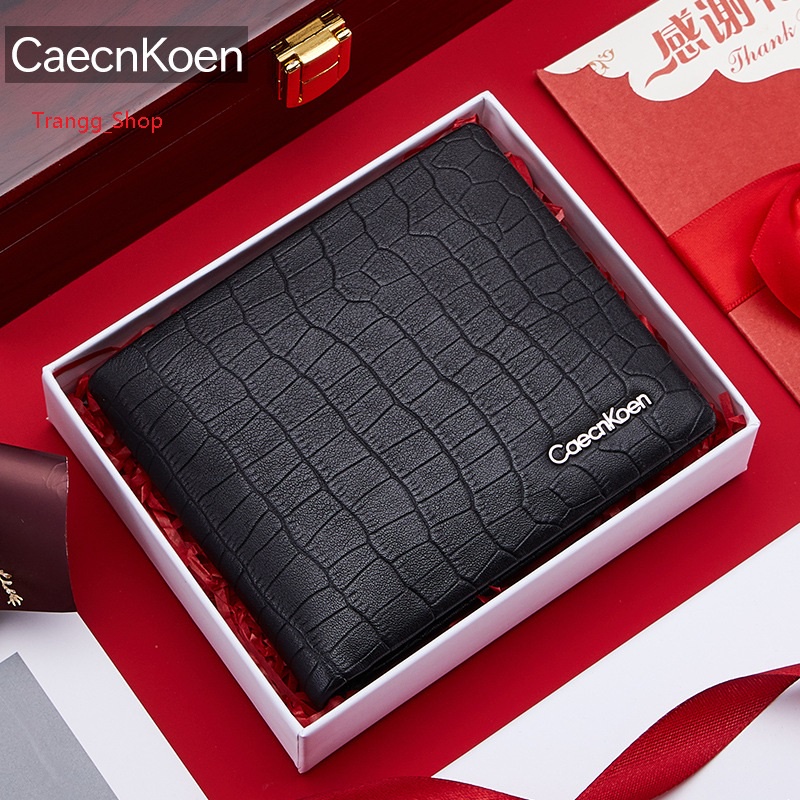 Ví Nam Dáng Ngắn CaecnKoen Da Bò 2 Lớp Cao Cấp Full Hộp Đựng Cao Cấp
