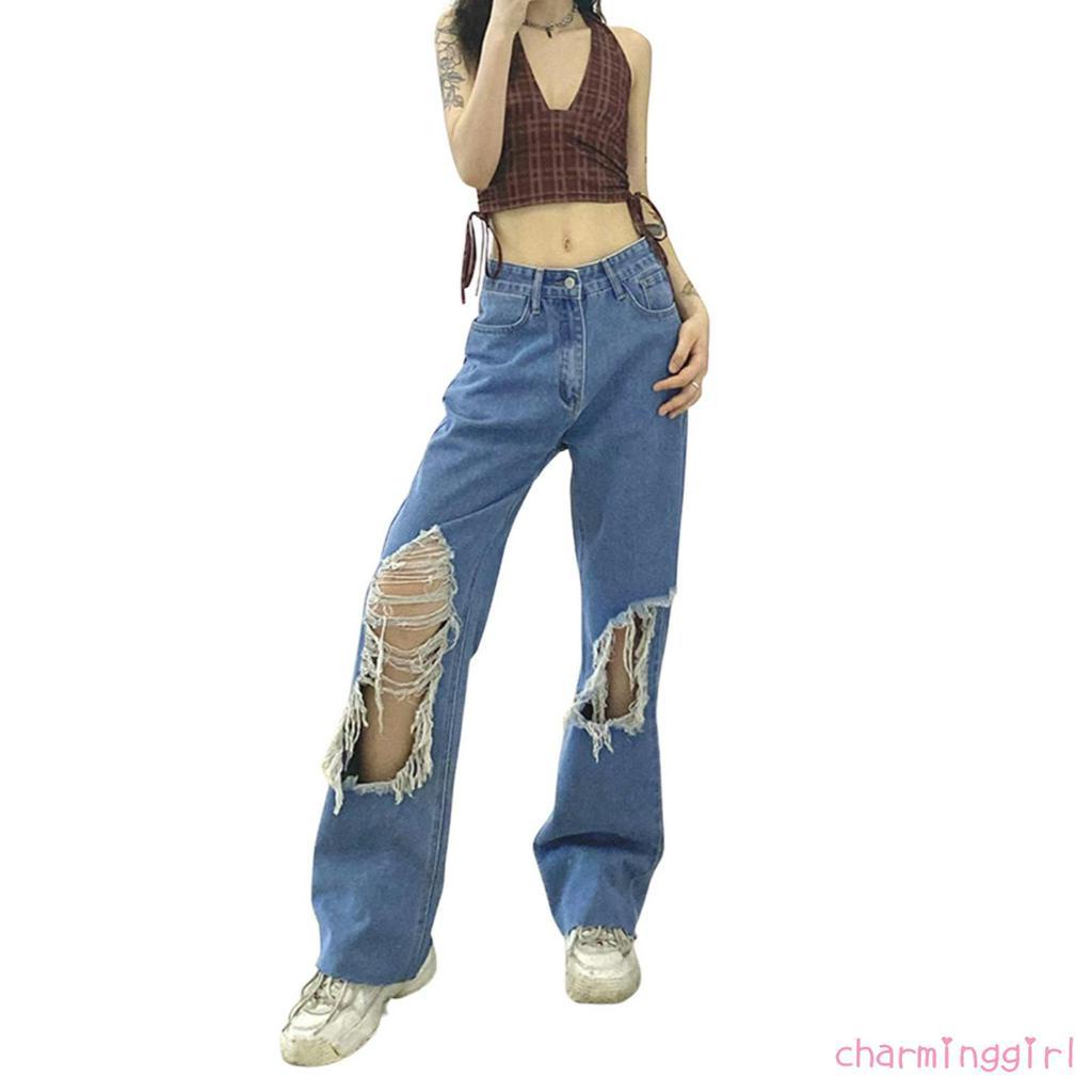 Quần Dài Jean Nữ Ống Rộng Thời Trang Cá Tính