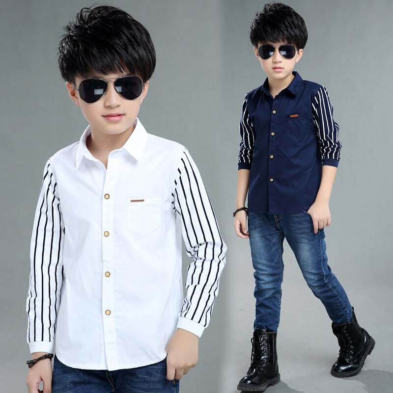 Áo Sơ Mi Tay Dài Cổ Bẻ Thời Trang Mùa Xuân Cho Bé Trai 5-10 Tuổi