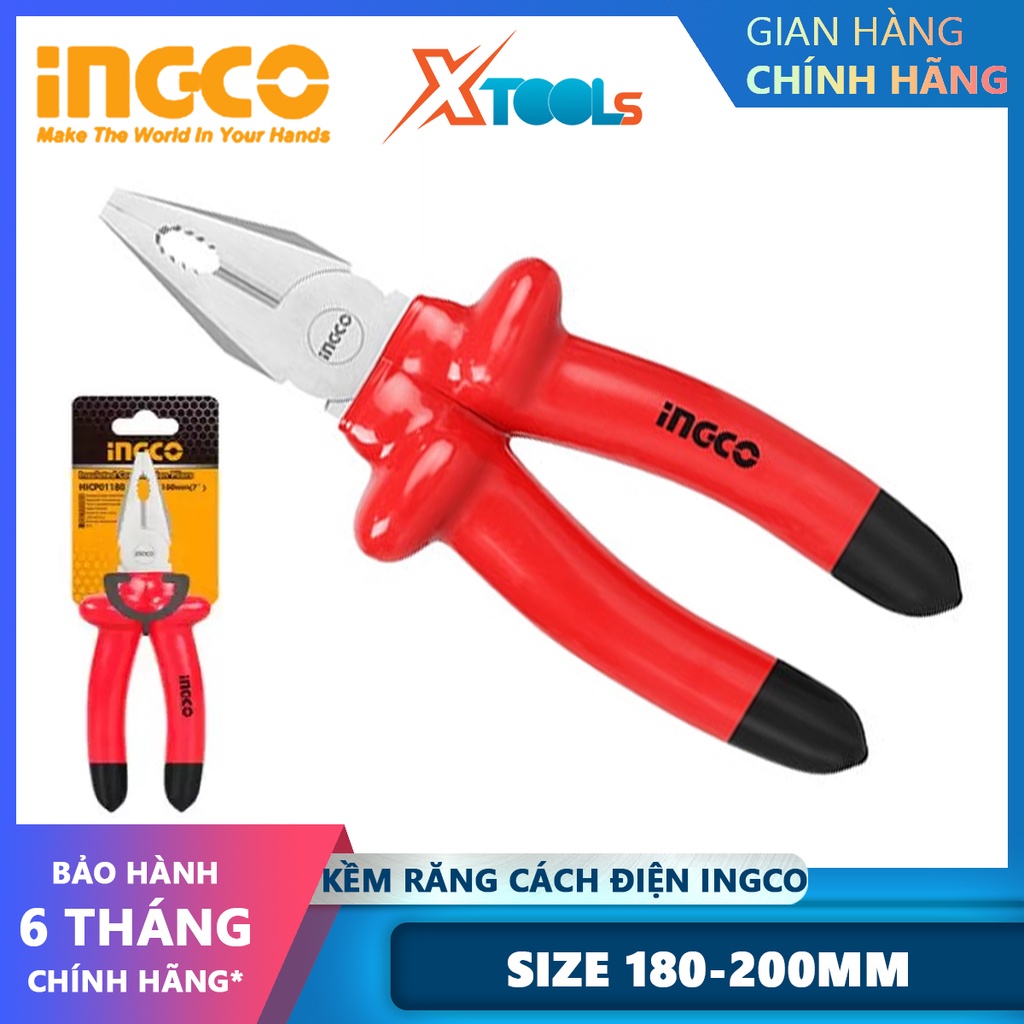 Kìm răng cách điện INGCO | kềm răng cách điện Kích thước 7 inch/180mm - 8 inch/200mm Tay cầm bọc nhựa chuyên dụng