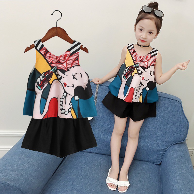 Set áo kèm quần short in họa tiết hoạt hình thời trang dễ thương cho bé gái