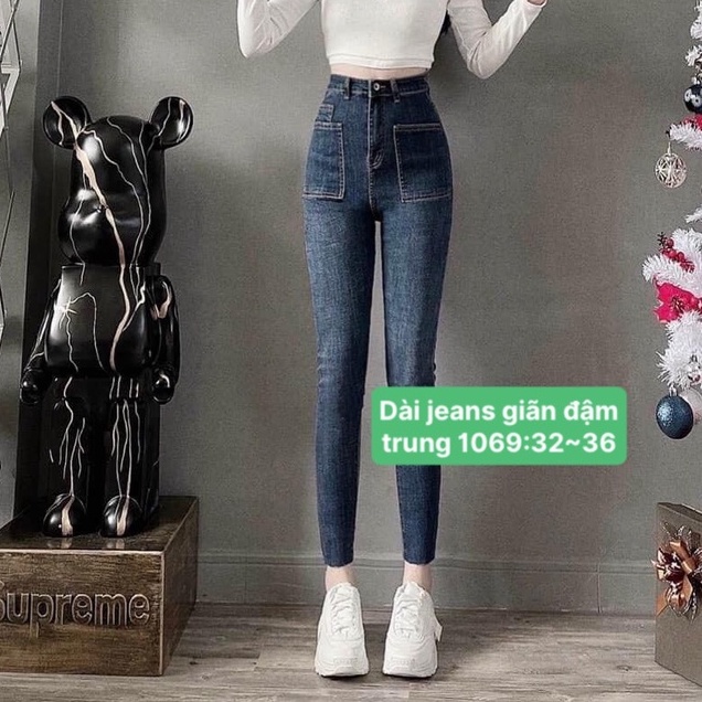 Quần jean bigsize skinny ống ôm body túi hộp chất vải jean thun co dãn mạnh màu đen/ xanh nhạt/ xanh đậm QJ018 TIEMDOJEA