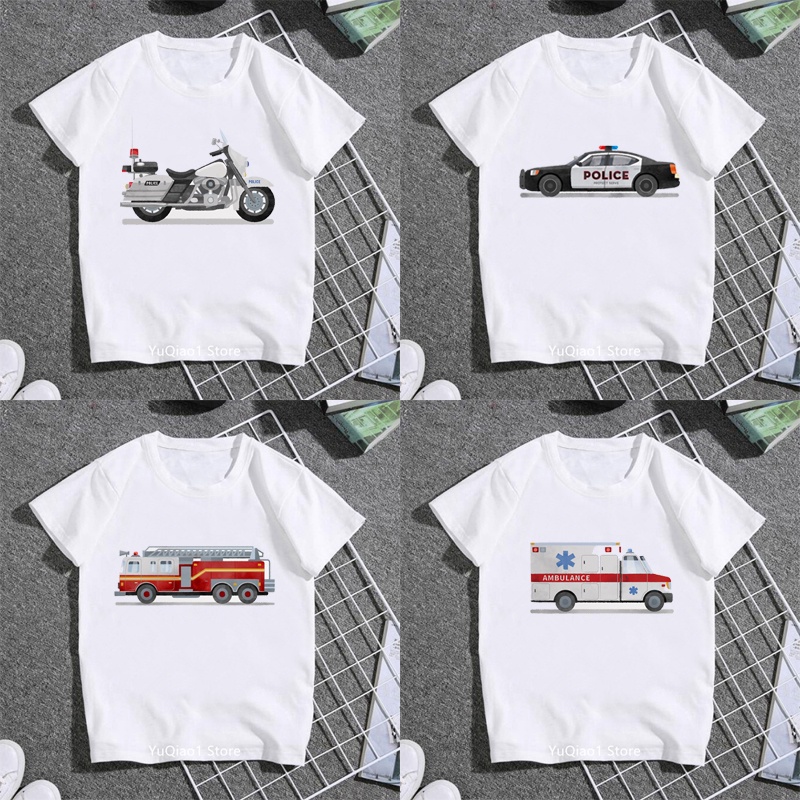 Áo Thun Tay Ngắn In Hình Xe Cứu Hỏa / Xe Cứu Hỏa / Xe Cứu Hỏa Cá Tính Cho Bé Trai