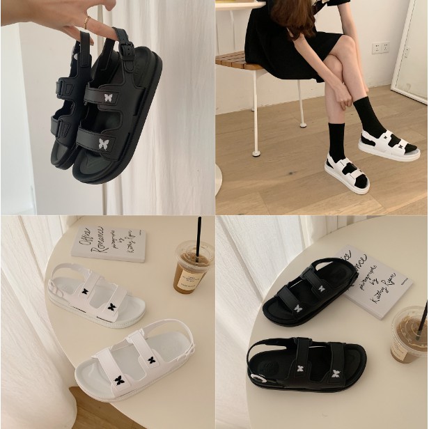 [Sẵn 36-37 vàng, 38-39 tím, 38-39 đen] SANDAL ULZZANG HAI QUAI ĐÍNH HÌNH CAO SU DẺO, ÊM CHÂN, KHÔNG THẤM NƯỚC ẢNH THẬT