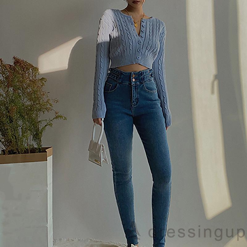 Áo cardigan dệt kim tay dài màu trơn cổ tròn thời trang cho nữ