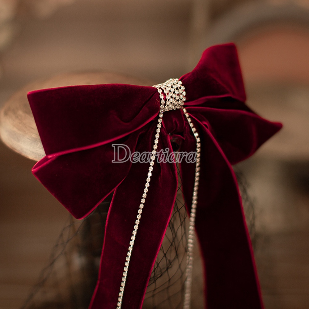 Vương Miện Cô Dâu Đính Nơ Đỏ Sang Trọng