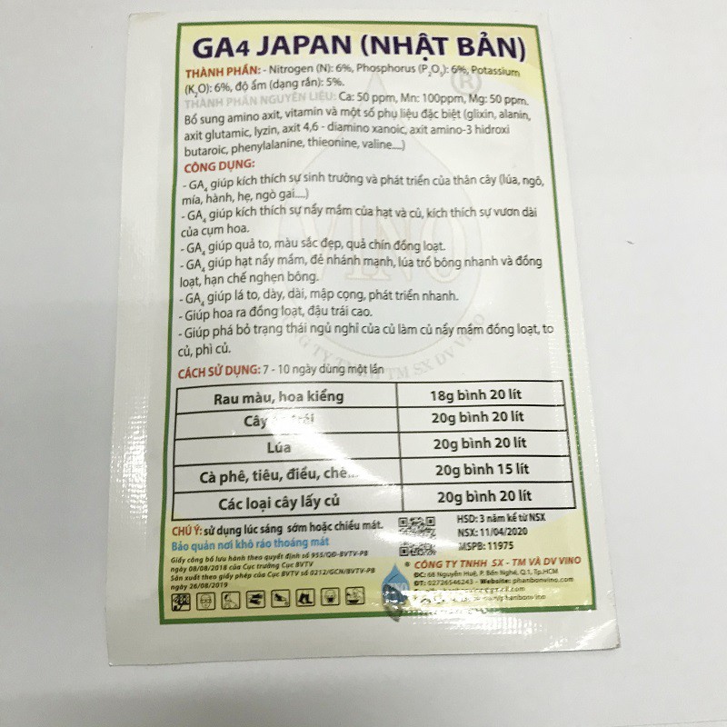 Phân bón NPK siêu đâm chồi, siêu đẻ nhánh, siêu to trái GA4