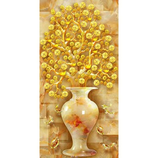 Tranh dán tường Tranh Bình Hoa tài lộc, Tranh dán tường 3d hiện đại (tích hợp sẵn keo)