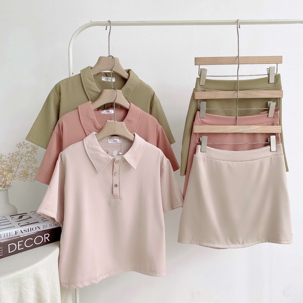 Set áo phông cổ polo kèm chân váy LYRA  phong cách Hàn Quốc xinh xắn năng động - VSYSE0055