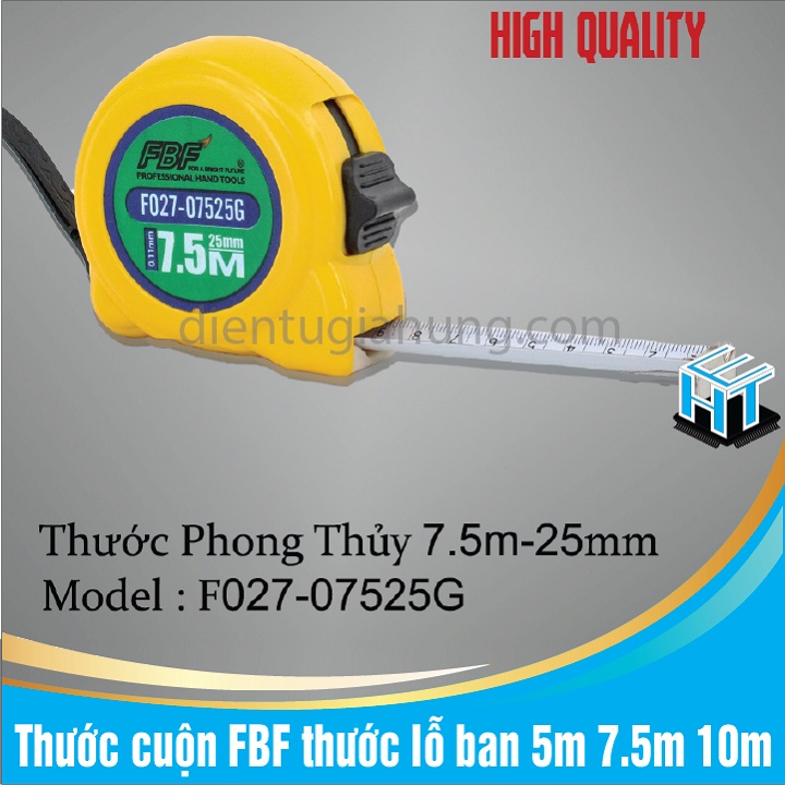 Thước cuộn FBF thước lỗ ban thước phong thủy 5m 7.5m 10m thước dây dân dụng và công nghiệp (màu ngẫu nhiên)